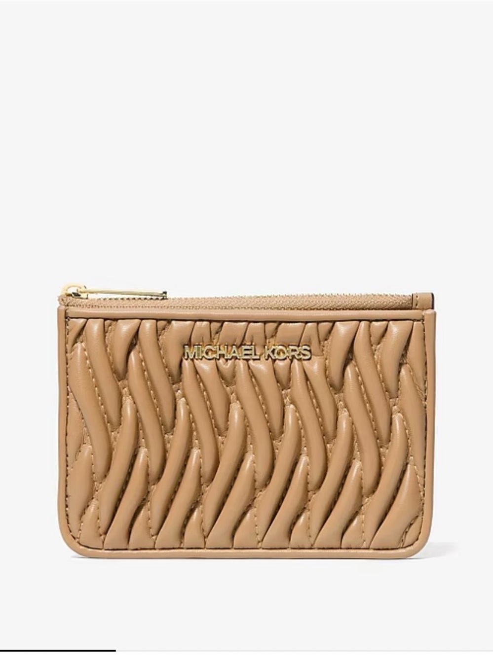 Michael Kors Quilted Card Case Wallet in camel